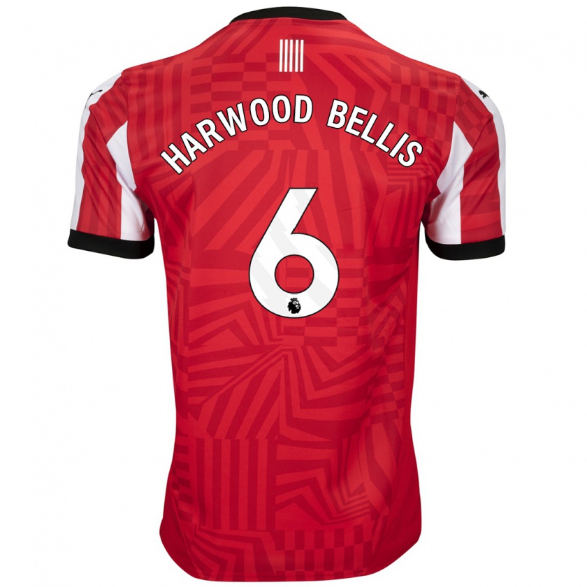 Kandiny Hombre Camiseta Taylor Harwood-Bellis #6 Rojo Blanco 1ª Equipación 2024/25 La Camisa Chile