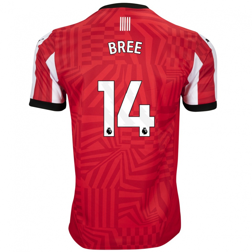 Kandiny Hombre Camiseta James Bree #14 Rojo Blanco 1ª Equipación 2024/25 La Camisa Chile