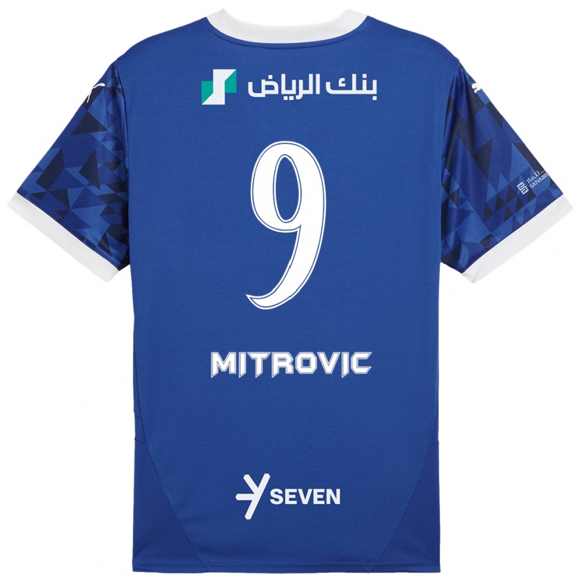 Kandiny Hombre Camiseta Aleksandar Mitrović #9 Azul Oscuro Blanco 1ª Equipación 2024/25 La Camisa Chile