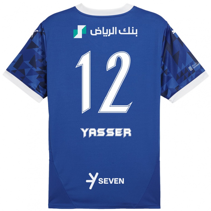 Kandiny Hombre Camiseta Yasser Al-Shahrani #12 Azul Oscuro Blanco 1ª Equipación 2024/25 La Camisa Chile