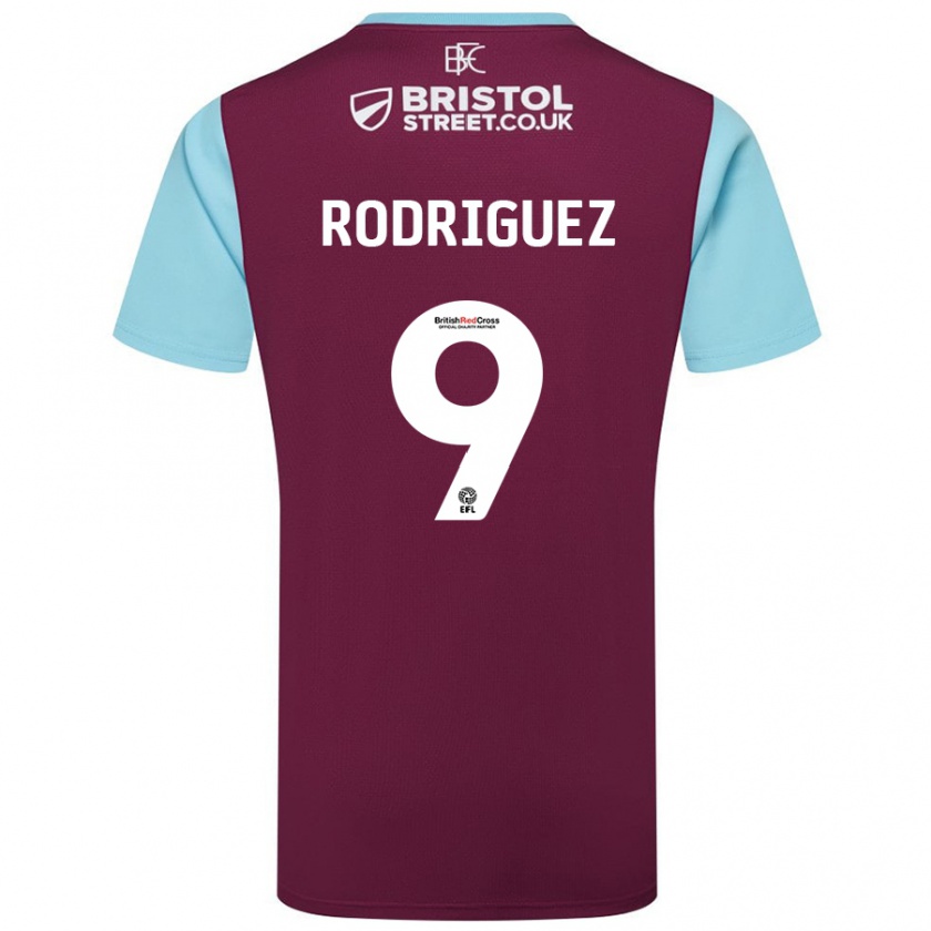 Kandiny Hombre Camiseta Jay Rodríguez #9 Borgoña Azul Cielo 1ª Equipación 2024/25 La Camisa Chile