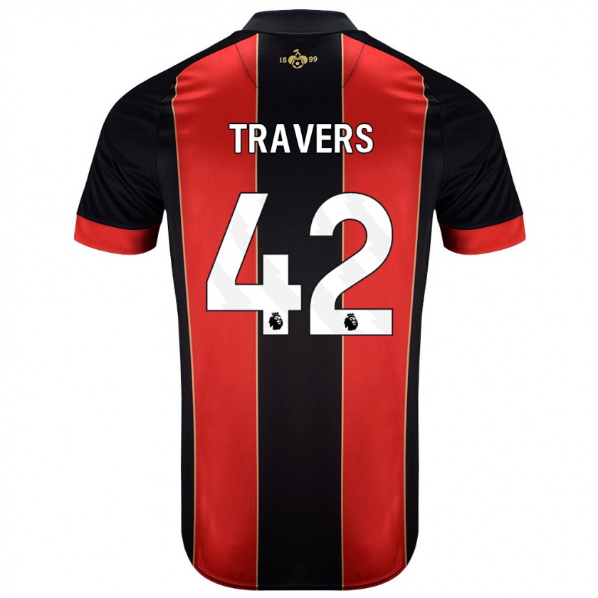 Kandiny Hombre Camiseta Mark Travers #42 Rojo Negro 1ª Equipación 2024/25 La Camisa Chile