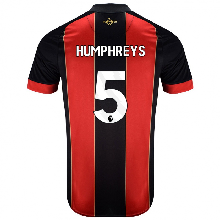 Kandiny Hombre Camiseta Holly Humphreys #5 Rojo Negro 1ª Equipación 2024/25 La Camisa Chile