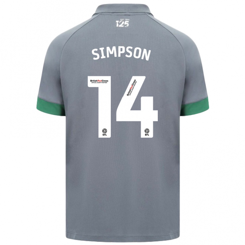 Kandiny Hombre Camiseta Jasmine Simpson #14 Gris Oscuro 2ª Equipación 2024/25 La Camisa Chile