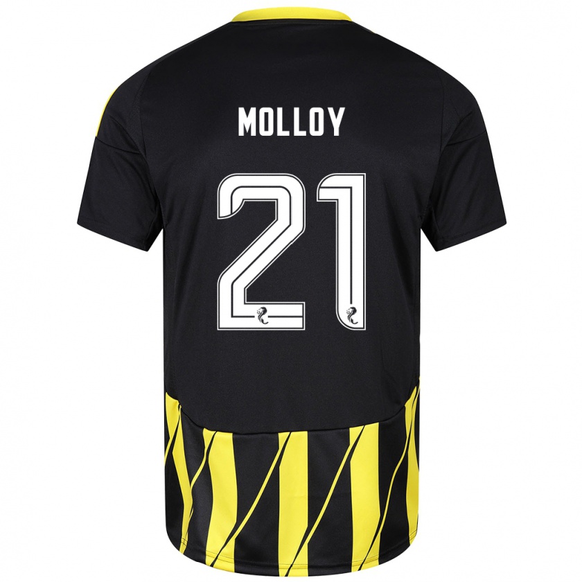 Kandiny Hombre Camiseta Gavin Molloy #21 Negro Amarillo 2ª Equipación 2024/25 La Camisa Chile