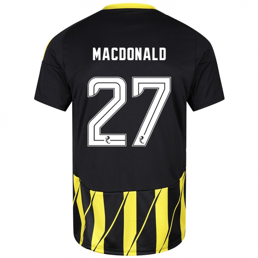 Kandiny Hombre Camiseta Angus Macdonald #27 Negro Amarillo 2ª Equipación 2024/25 La Camisa Chile