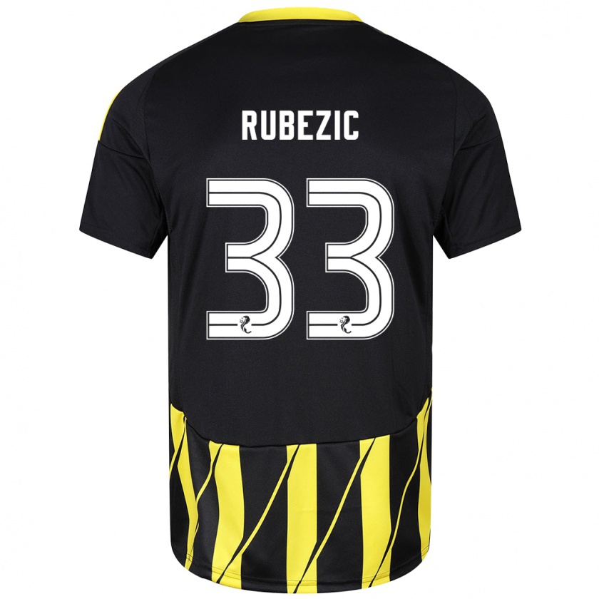 Kandiny Hombre Camiseta Slobodan Rubezic #33 Negro Amarillo 2ª Equipación 2024/25 La Camisa Chile