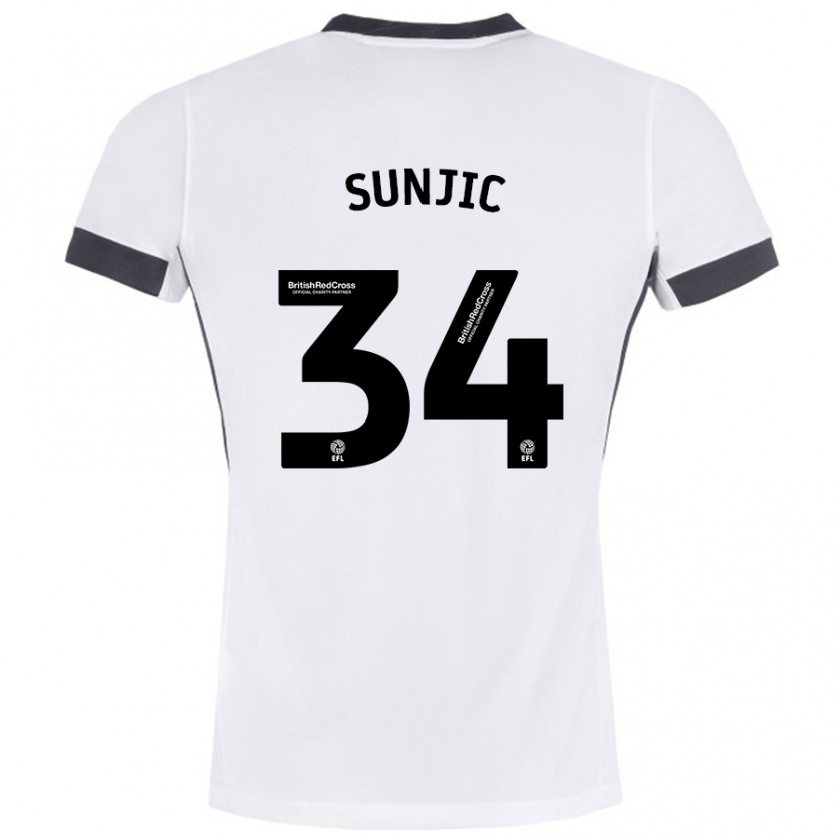 Kandiny Hombre Camiseta Ivan Sunjic #34 Blanco Negro 2ª Equipación 2024/25 La Camisa Chile