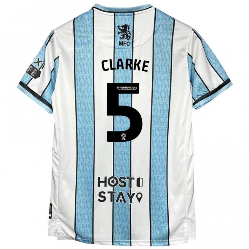 Kandiny Hombre Camiseta Matt Clarke #5 Blanco Azul 2ª Equipación 2024/25 La Camisa Chile