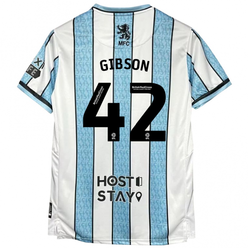 Kandiny Hombre Camiseta Joseph Gibson #42 Blanco Azul 2ª Equipación 2024/25 La Camisa Chile