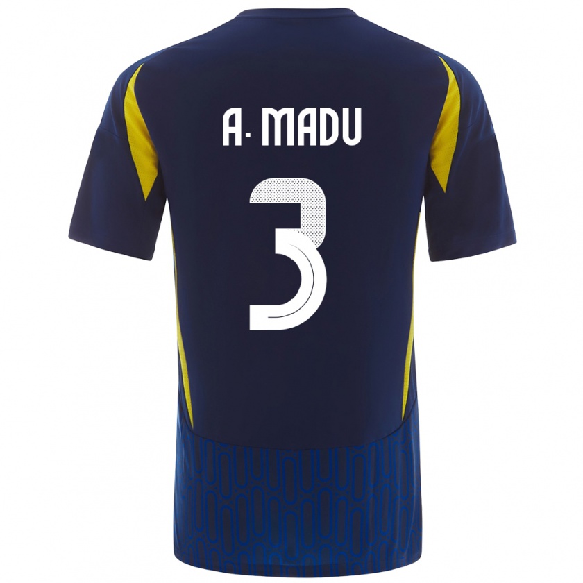 Kandiny Hombre Camiseta Abdullah Madu #3 Azul Amarillo 2ª Equipación 2024/25 La Camisa Chile