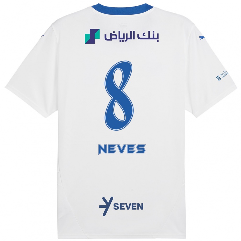 Kandiny Hombre Camiseta Rúben Neves #8 Blanco Azul 2ª Equipación 2024/25 La Camisa Chile