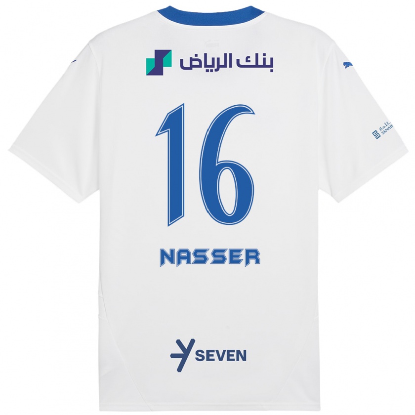 Kandiny Hombre Camiseta Nasser Al-Dawsari #16 Blanco Azul 2ª Equipación 2024/25 La Camisa Chile