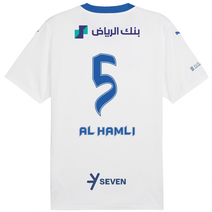 Kandiny Hombre Camiseta Noura Al-Hamli #5 Blanco Azul 2ª Equipación 2024/25 La Camisa Chile