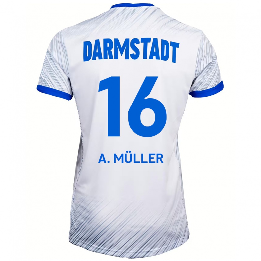 Kandiny Hombre Camiseta Andreas Müller #16 Blanco Azul 2ª Equipación 2024/25 La Camisa Chile