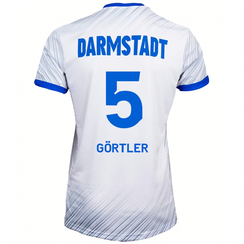 Kandiny Hombre Camiseta Bastian Görtler #5 Blanco Azul 2ª Equipación 2024/25 La Camisa Chile