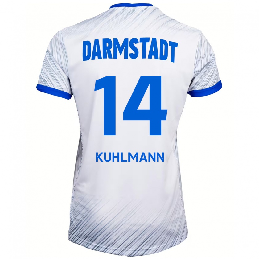 Kandiny Hombre Camiseta Marcel Kuhlmann #14 Blanco Azul 2ª Equipación 2024/25 La Camisa Chile