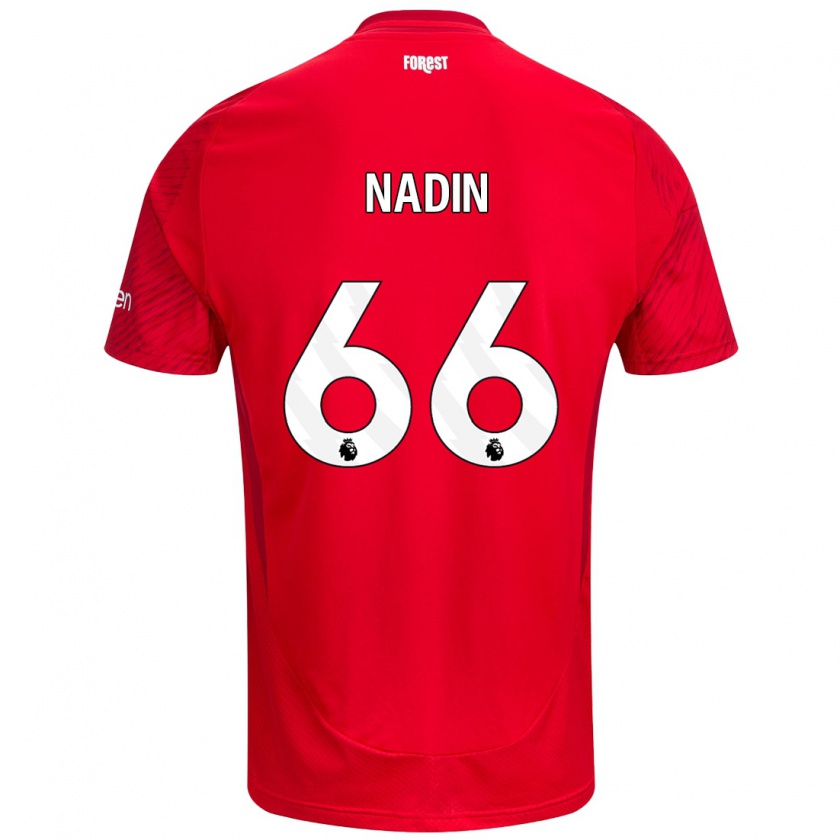 Kandiny Mujer Camiseta Jack Nadin #66 Rojo Blanco 1ª Equipación 2024/25 La Camisa Chile