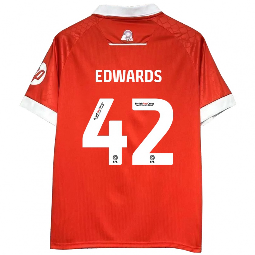 Kandiny Mujer Camiseta Callum Edwards #42 Rojo Blanco 1ª Equipación 2024/25 La Camisa Chile