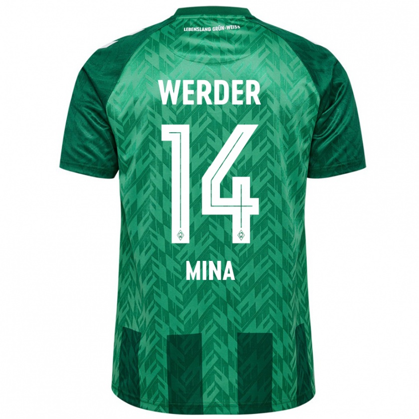 Kandiny Mujer Camiseta Johan Mina #14 Verde 1ª Equipación 2024/25 La Camisa Chile