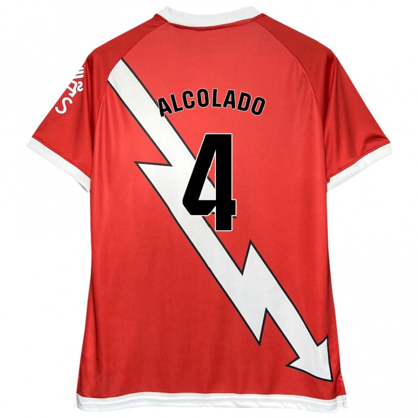 Kandiny Mujer Camiseta Jaime Alcolado #4 Blanco Rojo 1ª Equipación 2024/25 La Camisa Chile