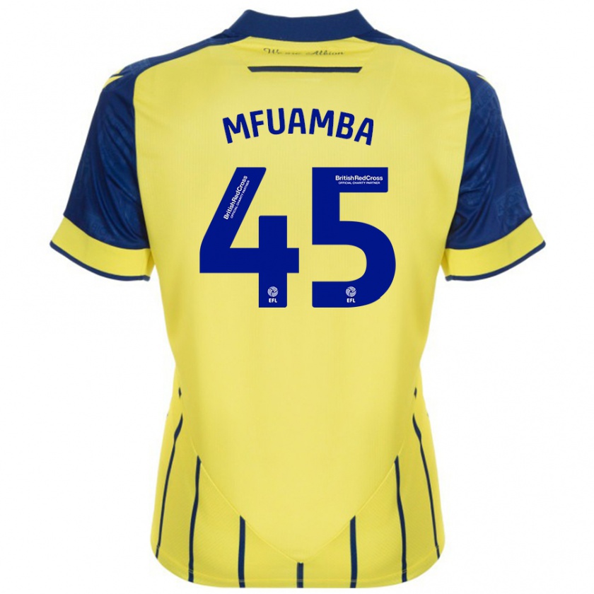 Kandiny Mujer Camiseta Kevin Mfuamba #45 Amarillo Azul 2ª Equipación 2024/25 La Camisa Chile