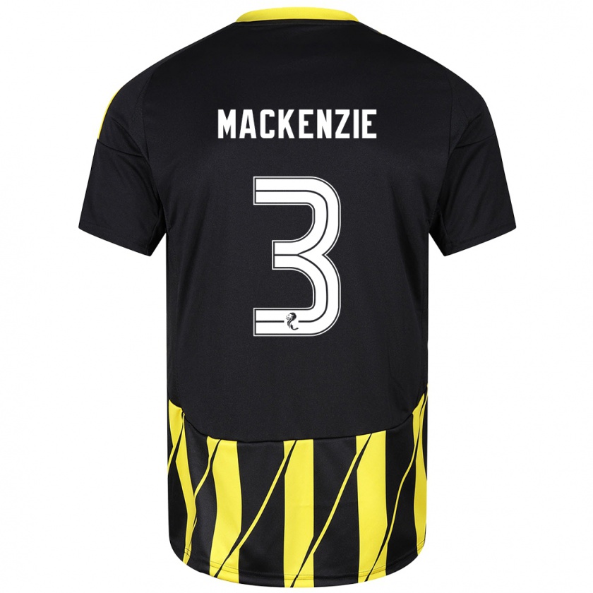 Kandiny Mujer Camiseta Jack Mackenzie #3 Negro Amarillo 2ª Equipación 2024/25 La Camisa Chile