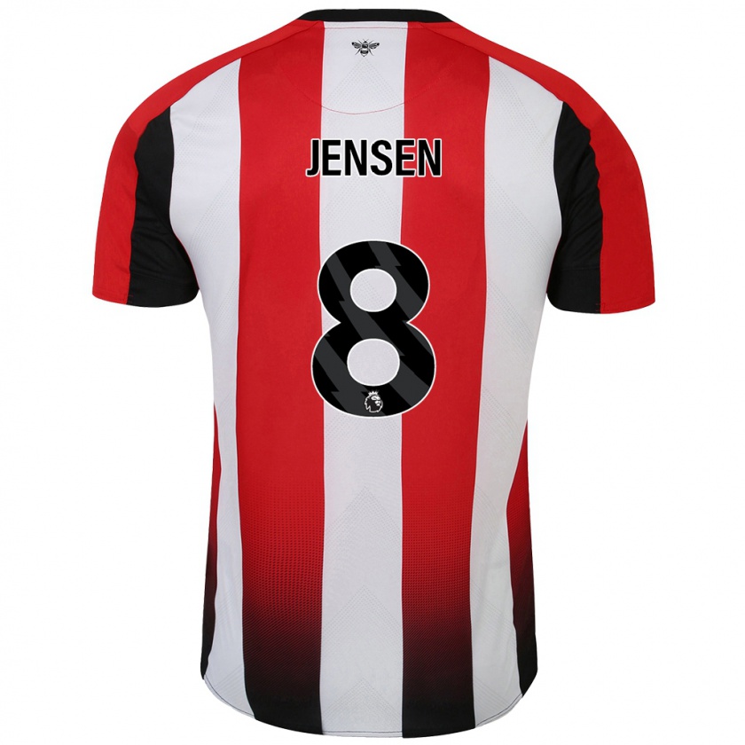 Kandiny Niño Camiseta Mathias Jensen #8 Rojo Blanco 1ª Equipación 2024/25 La Camisa Chile