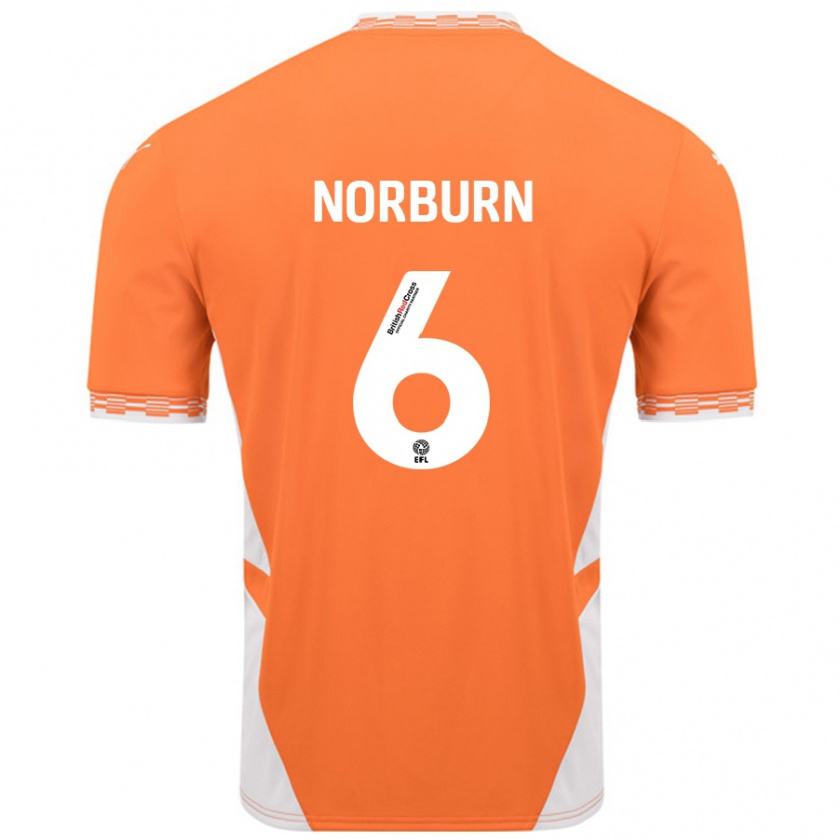 Kandiny Niño Camiseta Oliver Norburn #6 Naranja Blanco 1ª Equipación 2024/25 La Camisa Chile