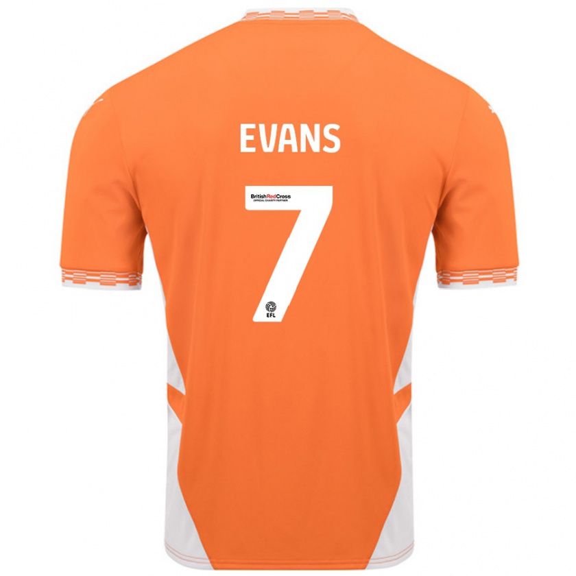 Kandiny Niño Camiseta Lee Evans #7 Naranja Blanco 1ª Equipación 2024/25 La Camisa Chile