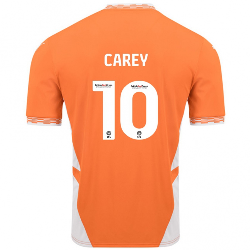 Kandiny Niño Camiseta Sonny Carey #10 Naranja Blanco 1ª Equipación 2024/25 La Camisa Chile