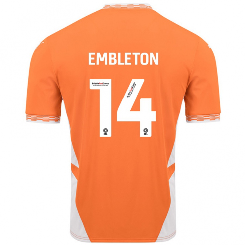 Kandiny Niño Camiseta Elliot Embleton #14 Naranja Blanco 1ª Equipación 2024/25 La Camisa Chile