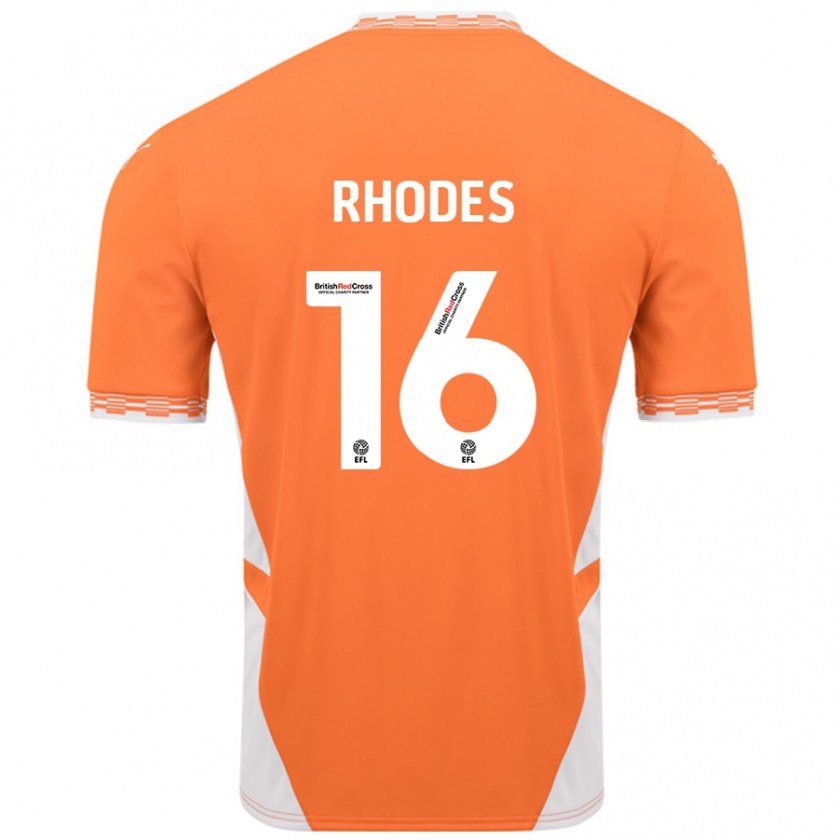 Kandiny Niño Camiseta Jordan Rhodes #16 Naranja Blanco 1ª Equipación 2024/25 La Camisa Chile