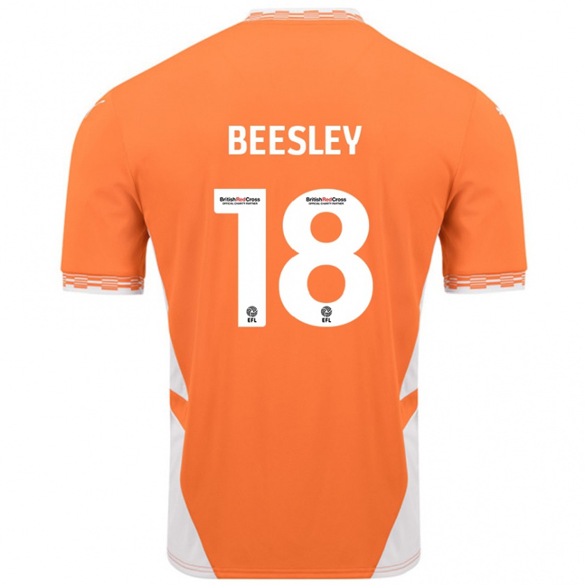 Kandiny Niño Camiseta Jake Beesley #18 Naranja Blanco 1ª Equipación 2024/25 La Camisa Chile