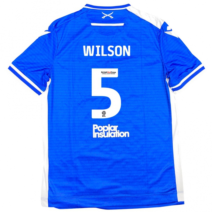 Kandiny Niño Camiseta James Wilson #5 Azul Blanco 1ª Equipación 2024/25 La Camisa Chile