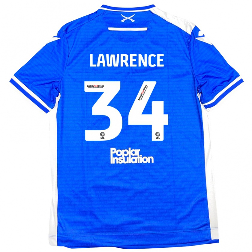 Kandiny Niño Camiseta Jerry Lawrence #34 Azul Blanco 1ª Equipación 2024/25 La Camisa Chile