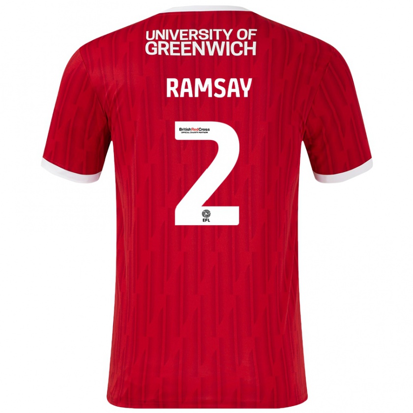 Kandiny Niño Camiseta Kayne Ramsay #2 Rojo Blanco 1ª Equipación 2024/25 La Camisa Chile