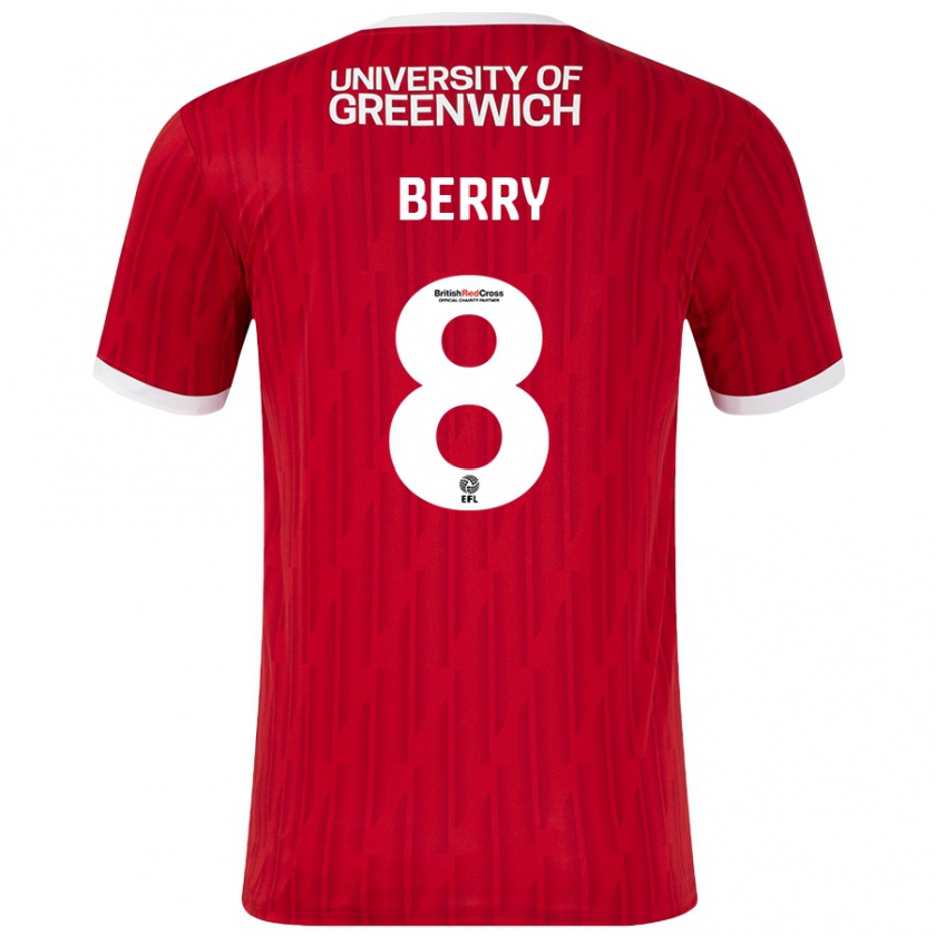 Kandiny Niño Camiseta Luke Berry #8 Rojo Blanco 1ª Equipación 2024/25 La Camisa Chile