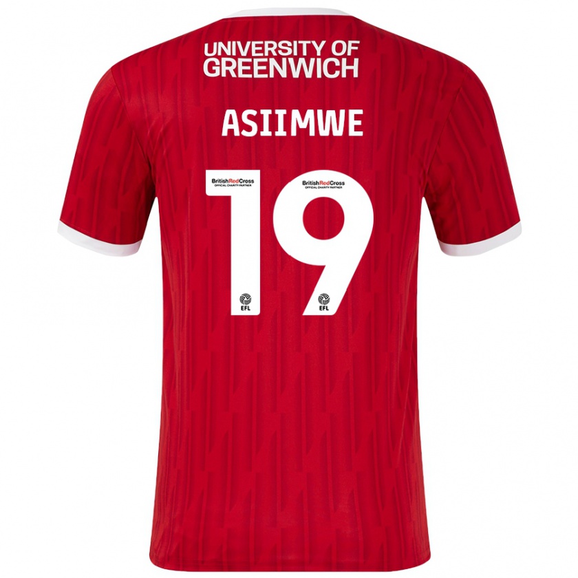 Kandiny Niño Camiseta Nathan Asiimwe #19 Rojo Blanco 1ª Equipación 2024/25 La Camisa Chile