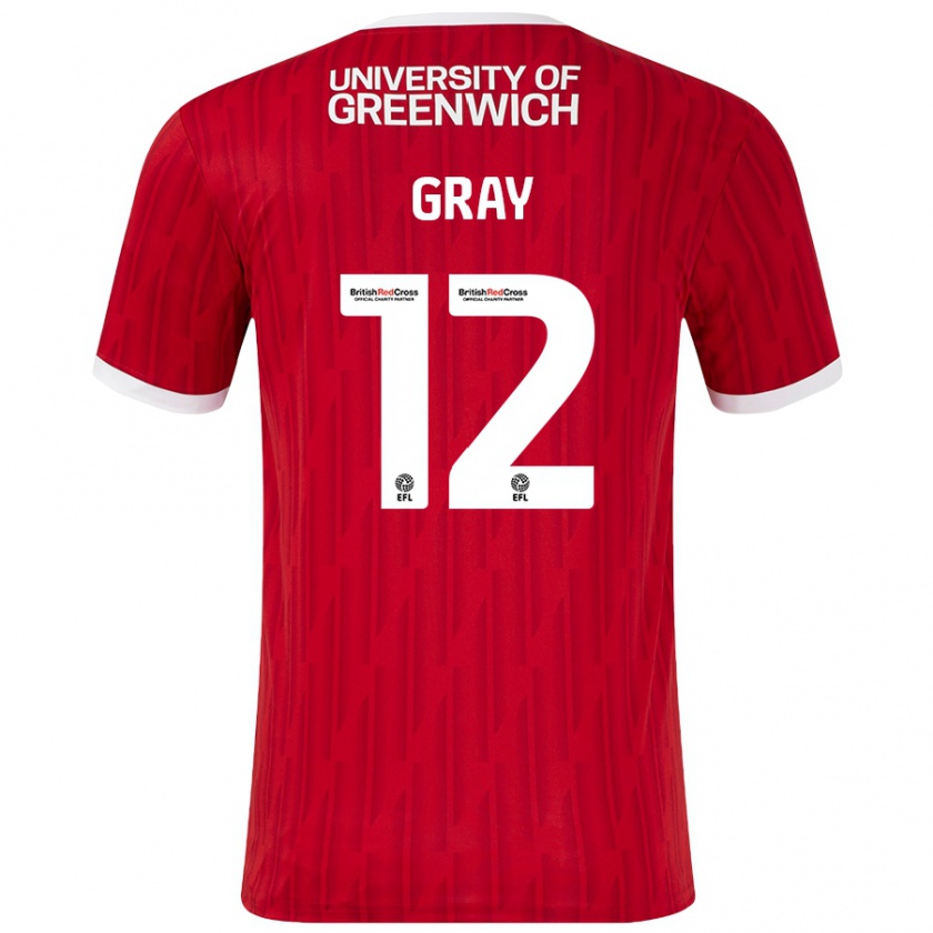 Kandiny Niño Camiseta Jessica Gray #12 Rojo Blanco 1ª Equipación 2024/25 La Camisa Chile