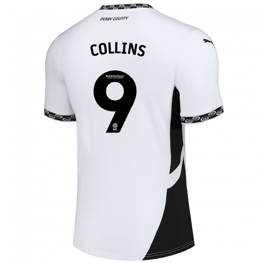 Kandiny Niño Camiseta James Collins #9 Blanco Negro 1ª Equipación 2024/25 La Camisa Chile