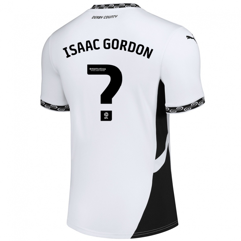 Kandiny Niño Camiseta Isaac Gordon #0 Blanco Negro 1ª Equipación 2024/25 La Camisa Chile