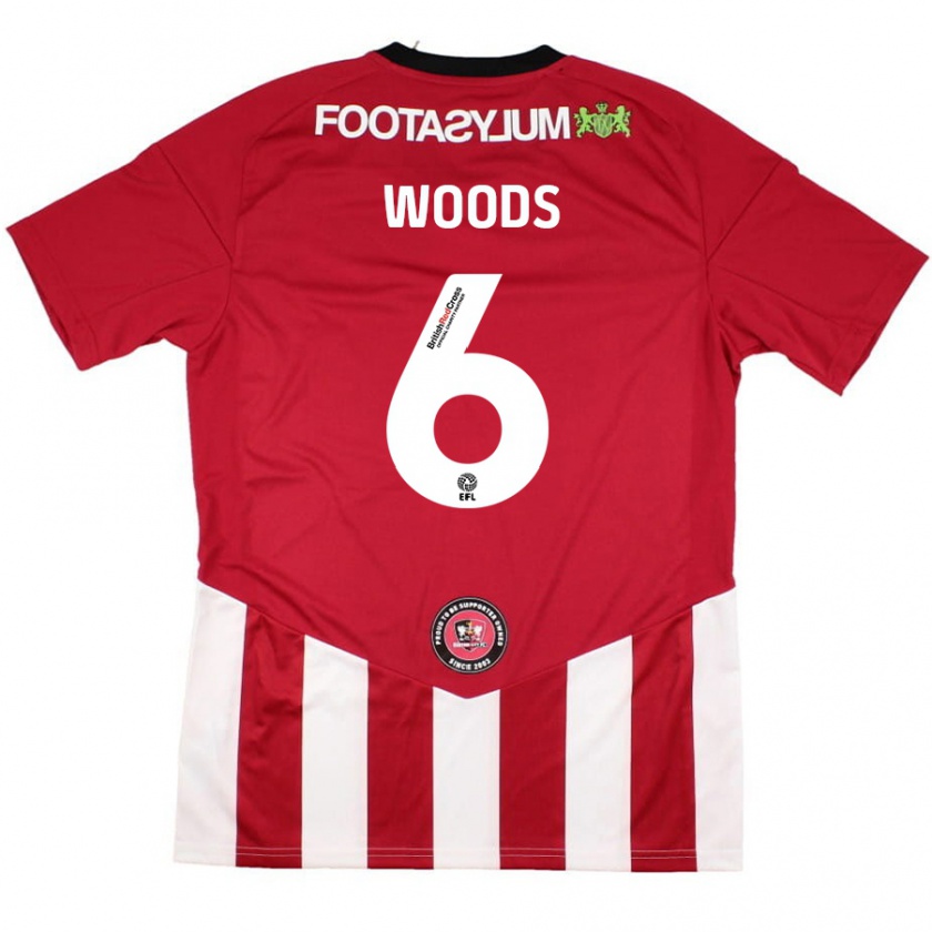 Kandiny Niño Camiseta Ryan Woods #6 Rojo Blanco 1ª Equipación 2024/25 La Camisa Chile