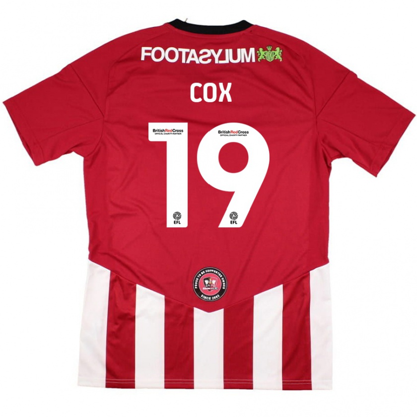 Kandiny Niño Camiseta Sonny Cox #19 Rojo Blanco 1ª Equipación 2024/25 La Camisa Chile