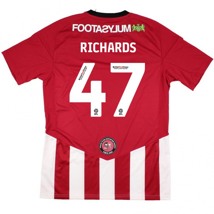 Kandiny Niño Camiseta Jake Richards #47 Rojo Blanco 1ª Equipación 2024/25 La Camisa Chile