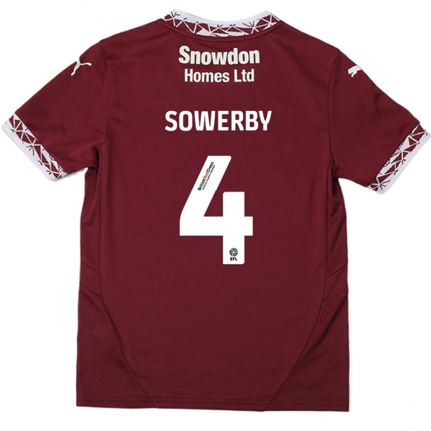 Kandiny Niño Camiseta Jack Sowerby #4 Borgoña 1ª Equipación 2024/25 La Camisa Chile