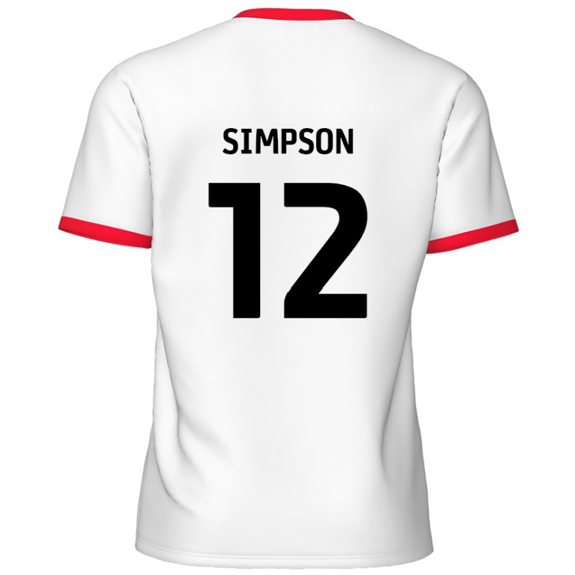 Kandiny Niño Camiseta Tyreece Simpson #12 Blanco Rojo 1ª Equipación 2024/25 La Camisa Chile