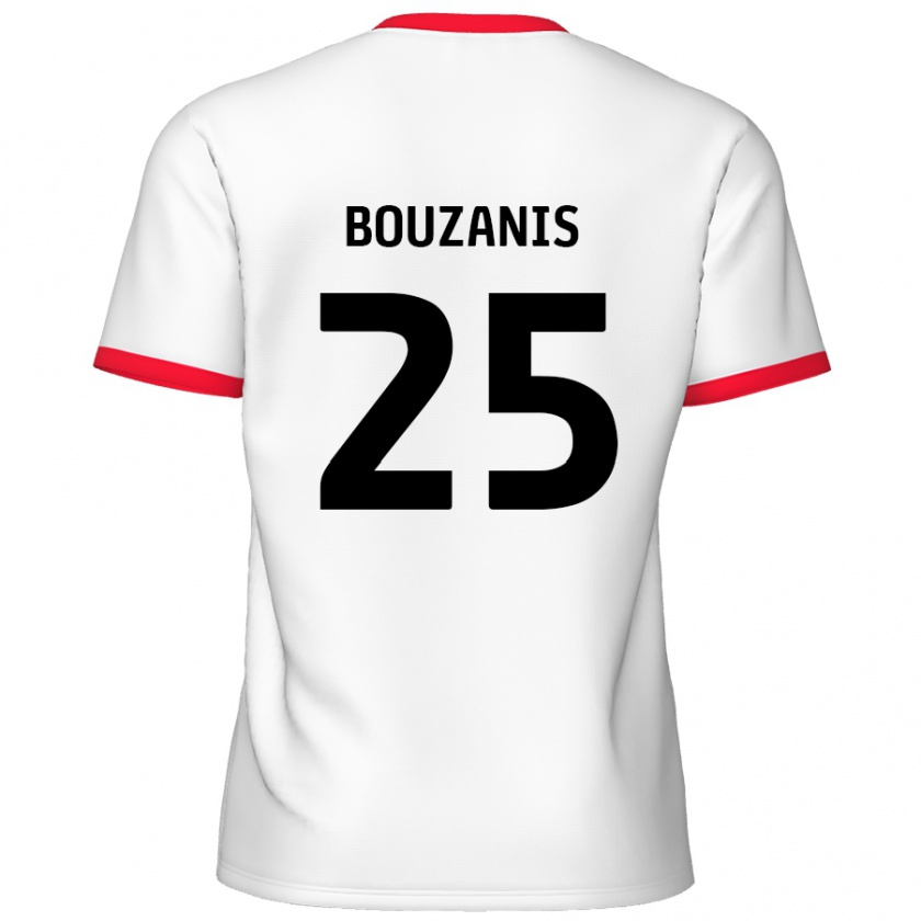 Kandiny Niño Camiseta Dean Bouzanis #25 Blanco Rojo 1ª Equipación 2024/25 La Camisa Chile