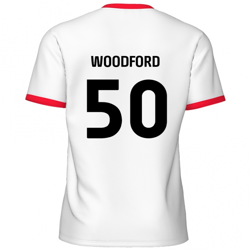 Kandiny Niño Camiseta Max Woodford #50 Blanco Rojo 1ª Equipación 2024/25 La Camisa Chile