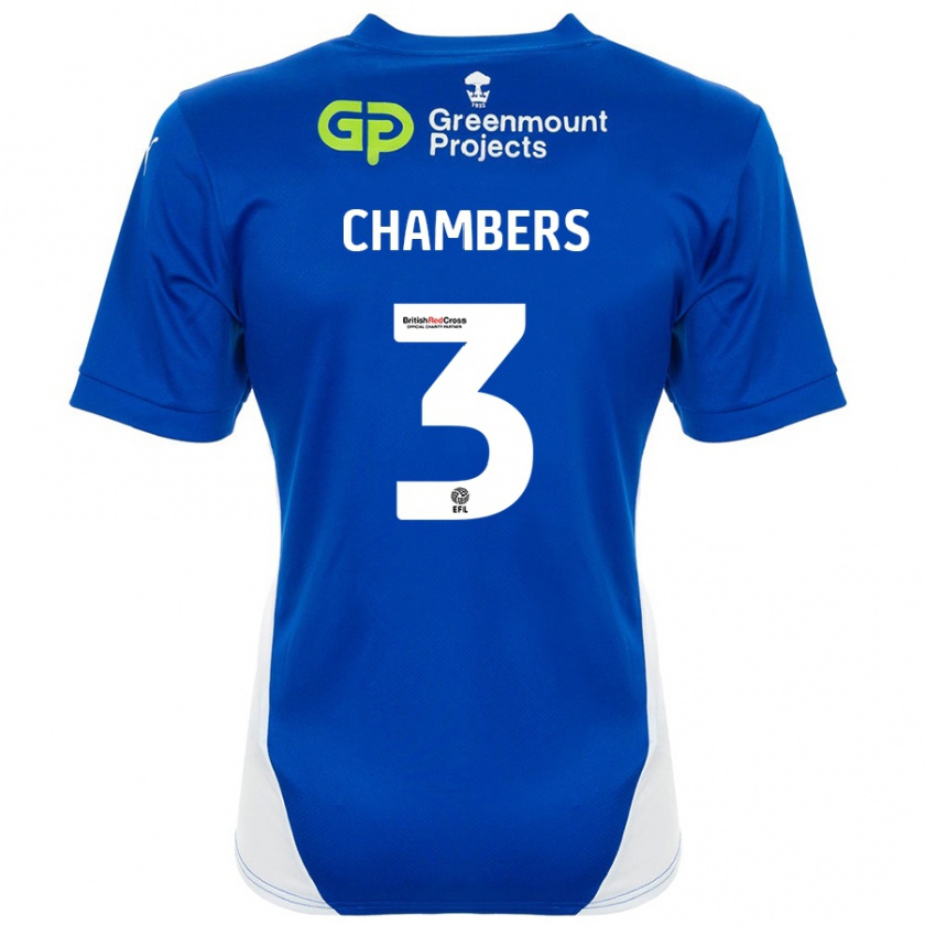 Kandiny Niño Camiseta Luke Chambers #3 Azul Blanco 1ª Equipación 2024/25 La Camisa Chile